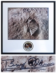 Buzz Aldrin Signed 20 x 16 Photo of the Footprint Upon the Moon -- Aldrin Also Handwrites the Date of the Moon Landing -- With Novaspace COA